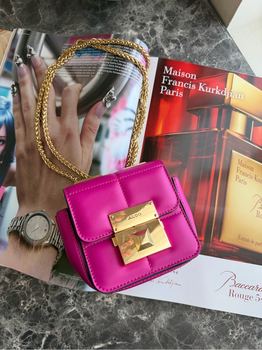 Aldo Hot Pink Crossbody Bag with Gold Chain